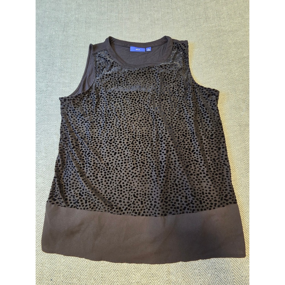 Apt. 9 Top Large Women's L Black Flocked Velvet Polka Dot Mixed Media Sleeveless
